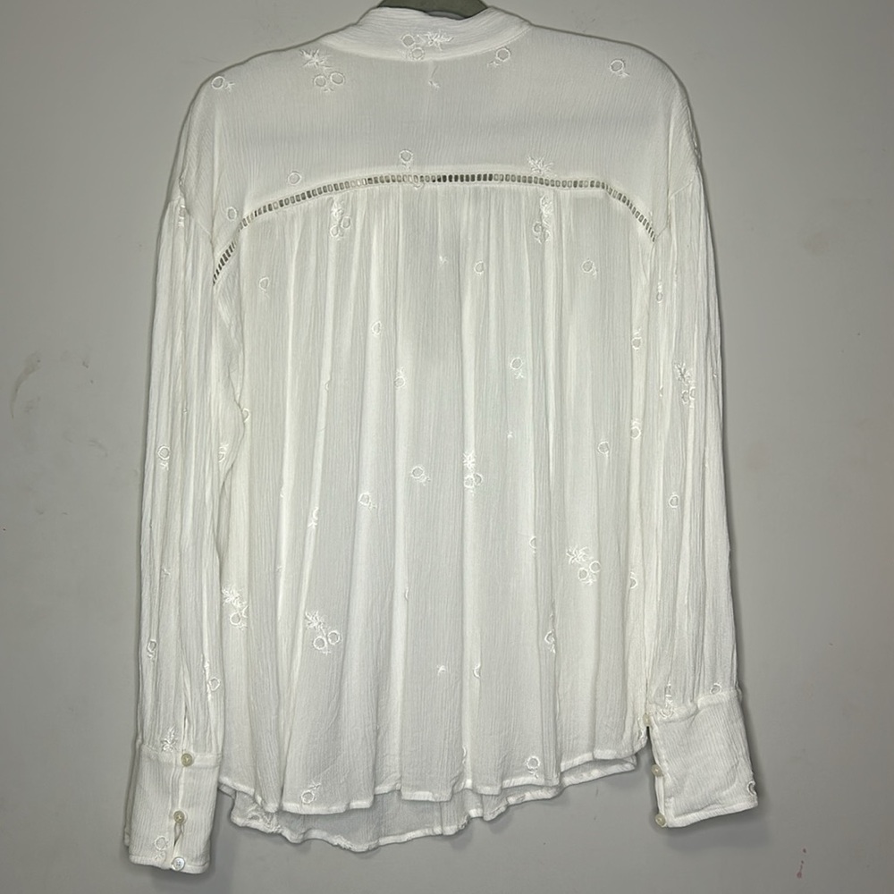Free People Womens Wishful Moments Blouse Size L White Tie Neck Embroidery Boho - Picture 3 of 8